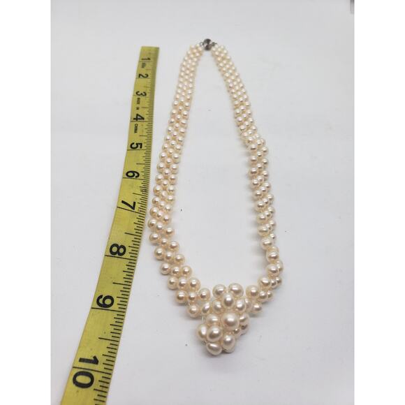 Vintage Freshwater Pearl Necklace 3 Strand & White Cluster Center woven - Picture 12 of 15